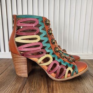 Spring Step L'Artiste Julian Gladiator Sandals Women's 7 Colorful Leather Heels